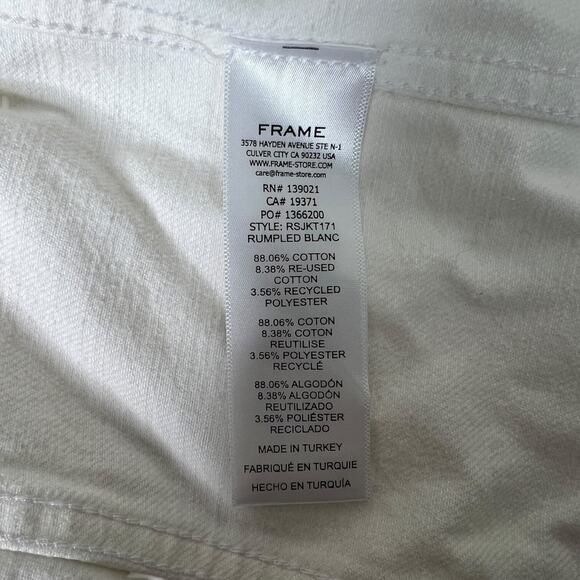 FRAME Denim Rosette Puff Sleeve Denim Jacket Rumpled Blanc White Small - Picture 7 of 8